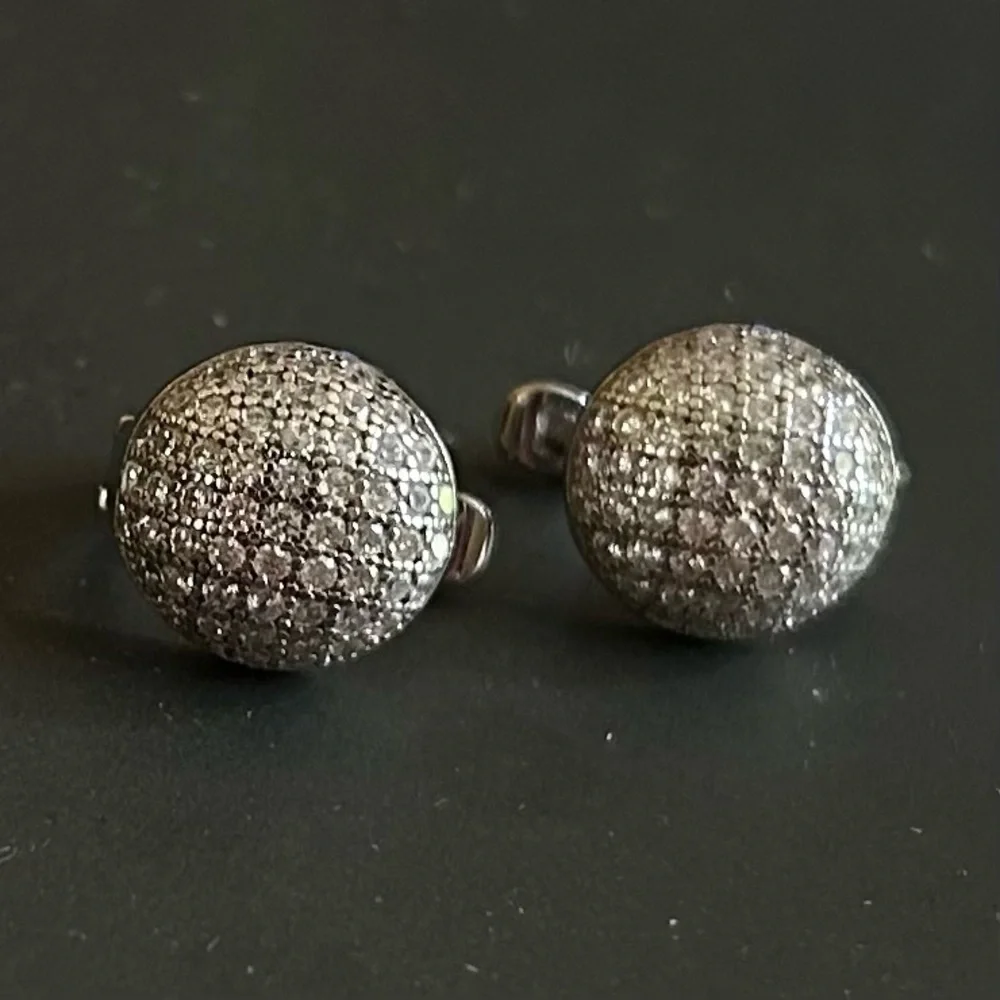 NWT Sterling Silver Pavé Crystal Button Earrings